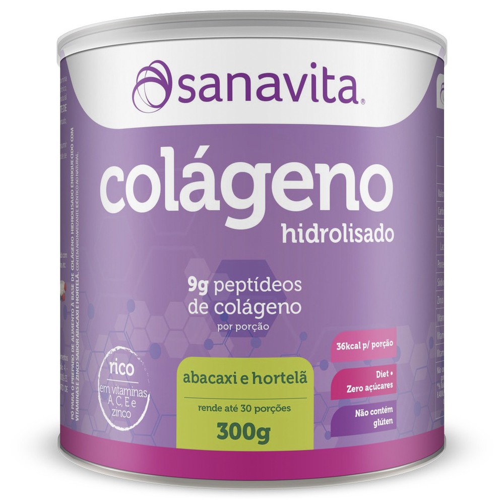 Colágeno Hidrolisado - Abacaxi + Hortela 300g Sanavita Colágeno Hidrolisado - Abacaxi + Hortela 300g Sanavita