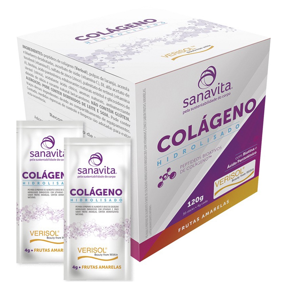 Colágeno Hidrolisado Verisol 120g - 30 Sticks 4g cada - Frutas Amarelas Sanavita Colágeno Hidrolisado Verisol 120g - 30 Sticks 4g cada - Frutas Amarelas Sanavita