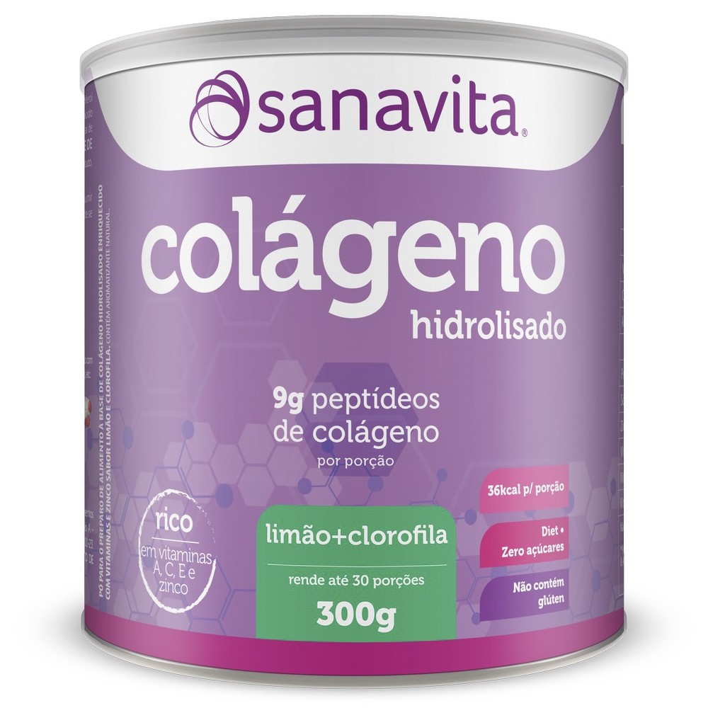 Colágeno Hidrolisado - Limão + Clorofila 300g Sanavita Colágeno Hidrolisado - Limão + Clorofila 300g Sanavita