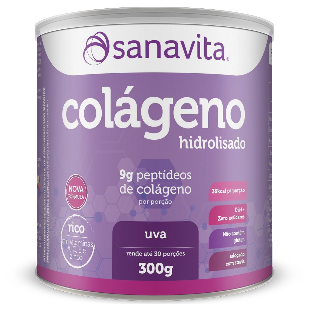 Colágeno Hidrolisado - Uva 300g Sanavita Colágeno Hidrolisado - Uva 300g Sanavita